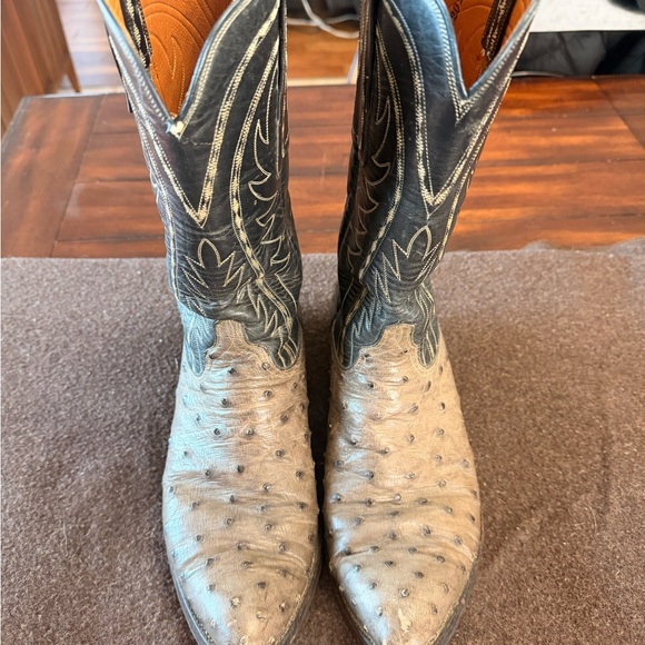 Lucchese Ostrich Cowboy Boots in Gray and Tan